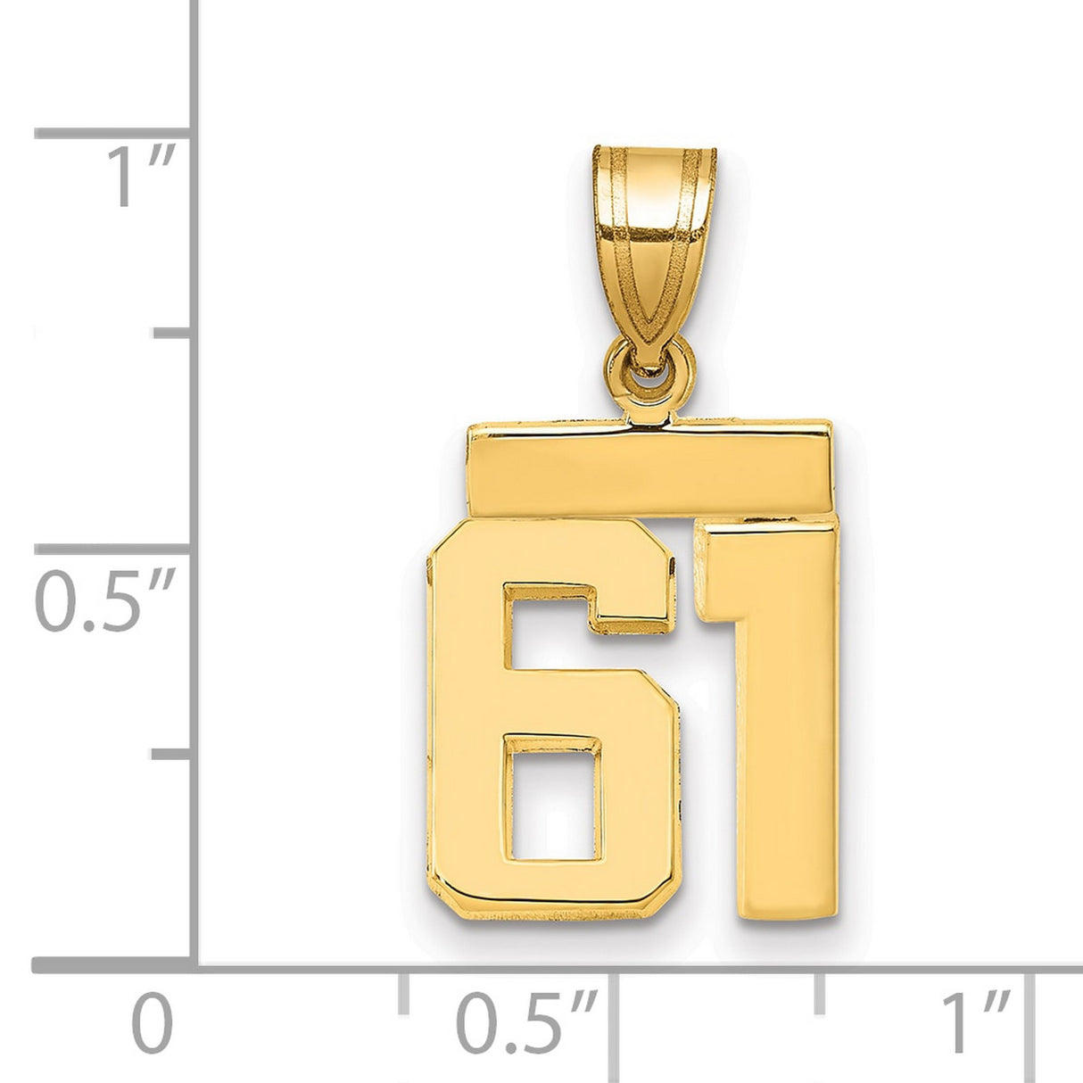 Small Polished Number 61 Charm Pendant in Real 14k Yellow Gold