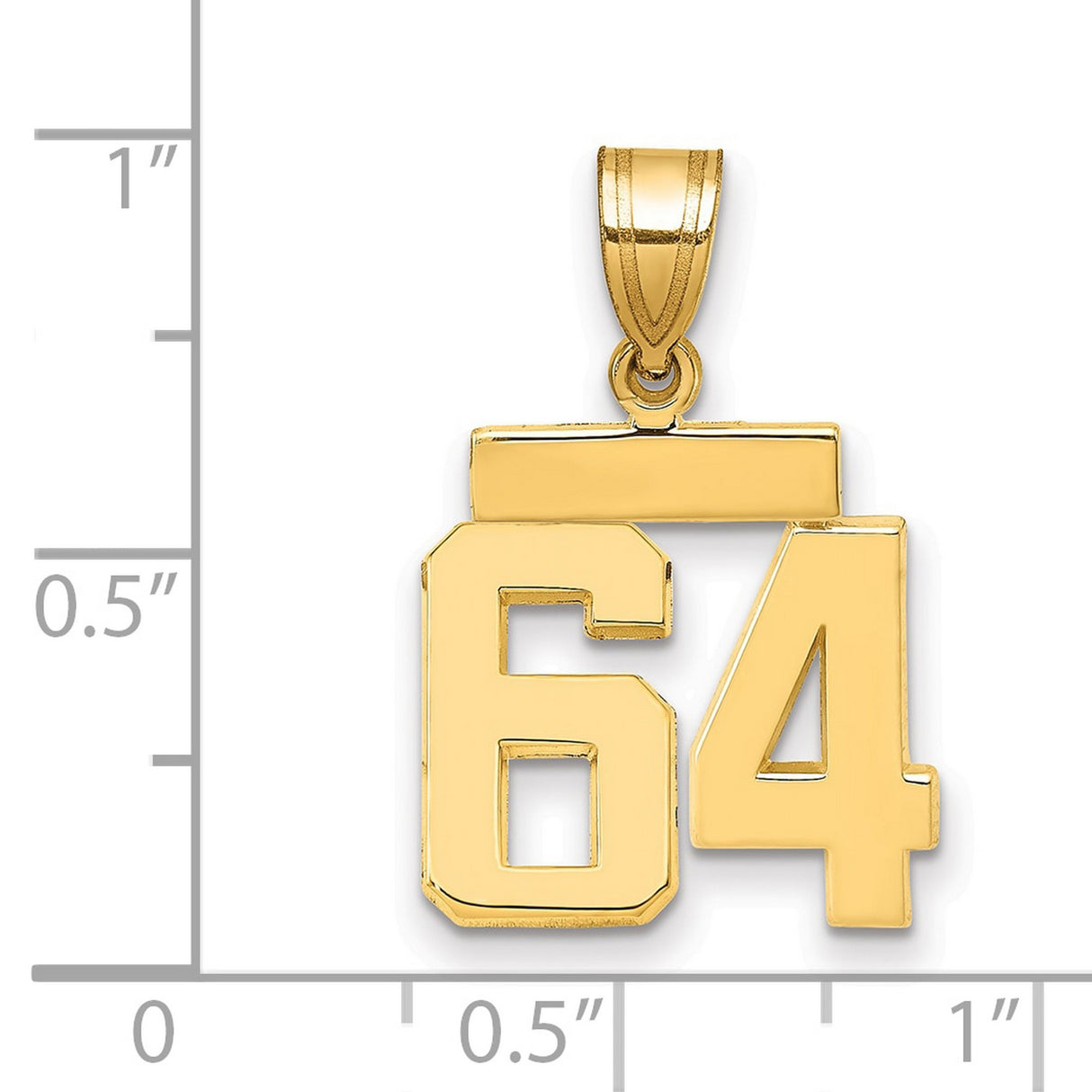 Small Polished Number 64 Charm Pendant in Real 14k Yellow Gold