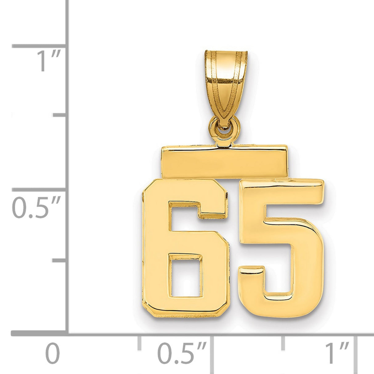 Small Polished Number 65 Charm Pendant in Real 14k Yellow Gold