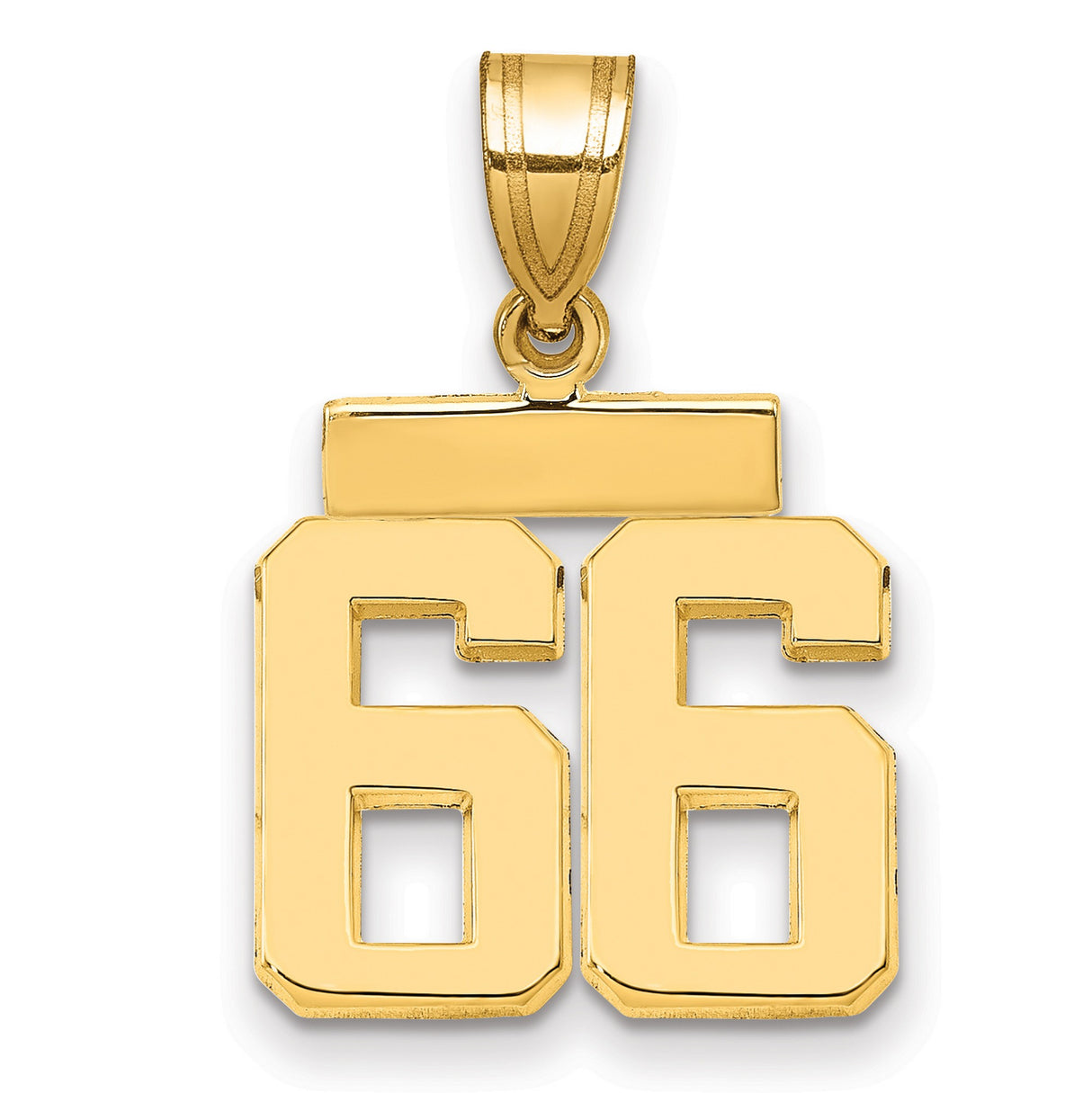 Small Polished Number 66 Charm Pendant in Real 14k Yellow Gold