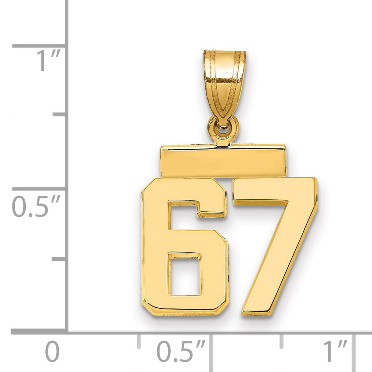 Small Polished Number 67 Charm Pendant in Real 14k Yellow Gold