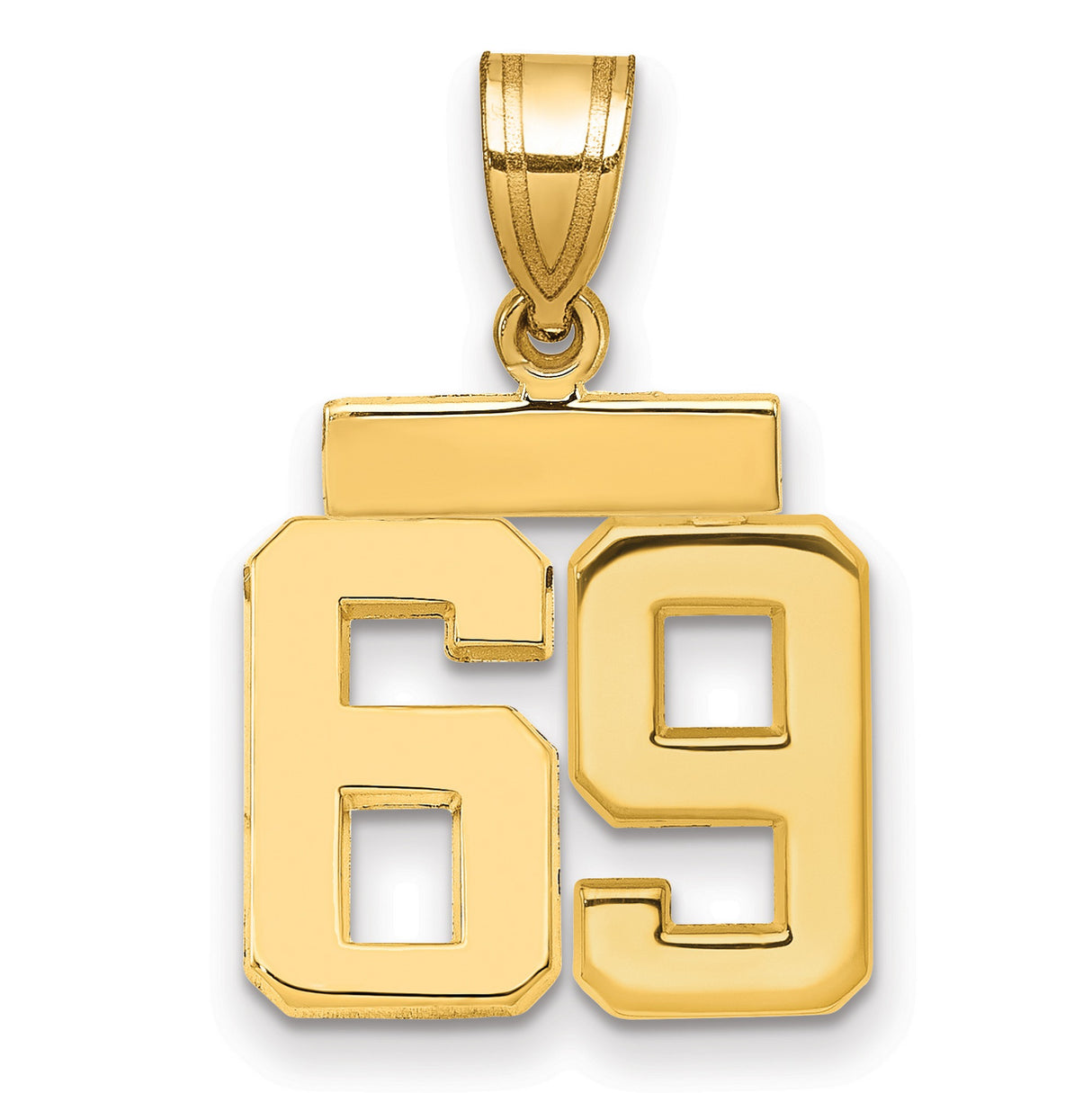Small Polished Number 69 Charm Pendant in Real 14k Yellow Gold