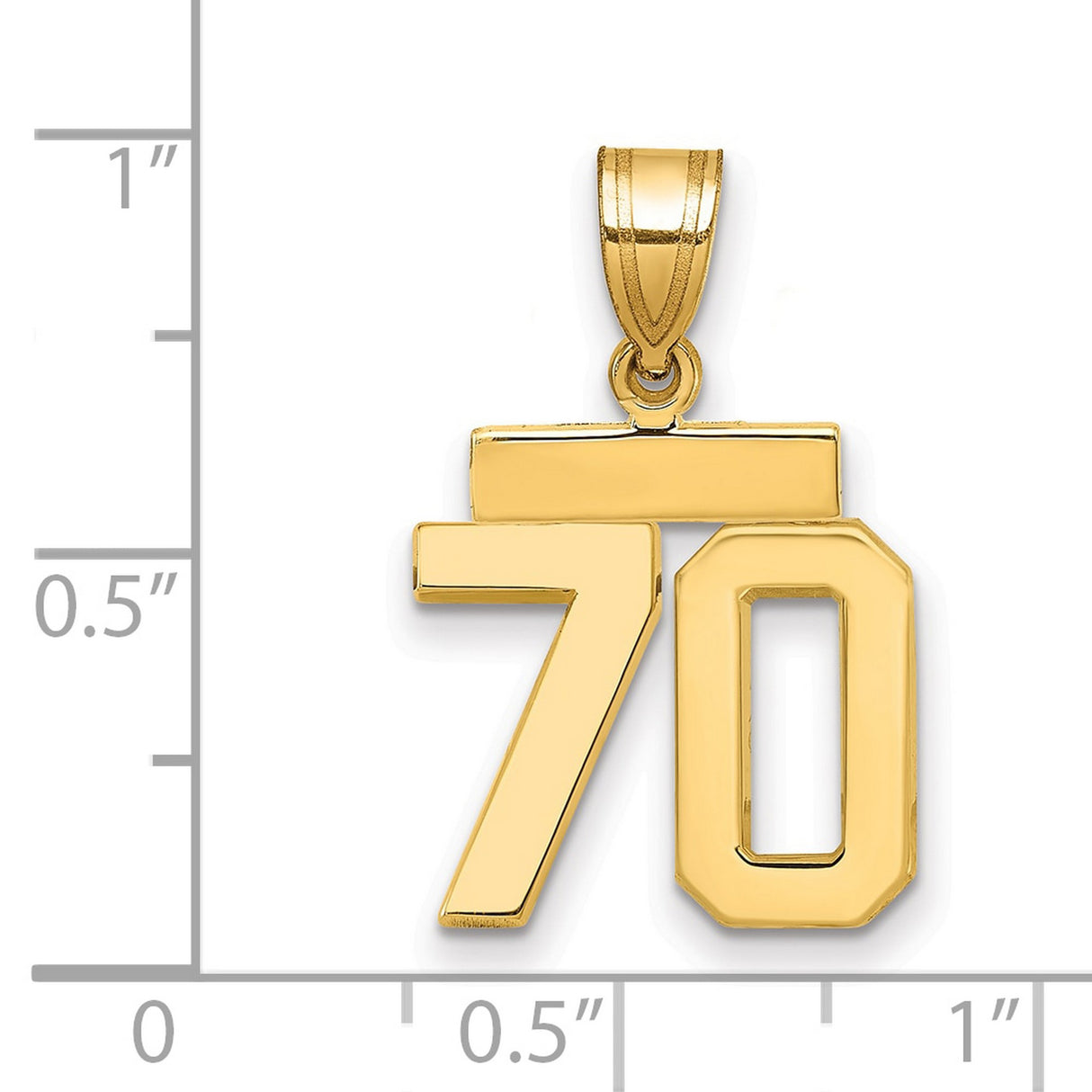 Small Polished Number 70 Charm Pendant in Real 14k Yellow Gold