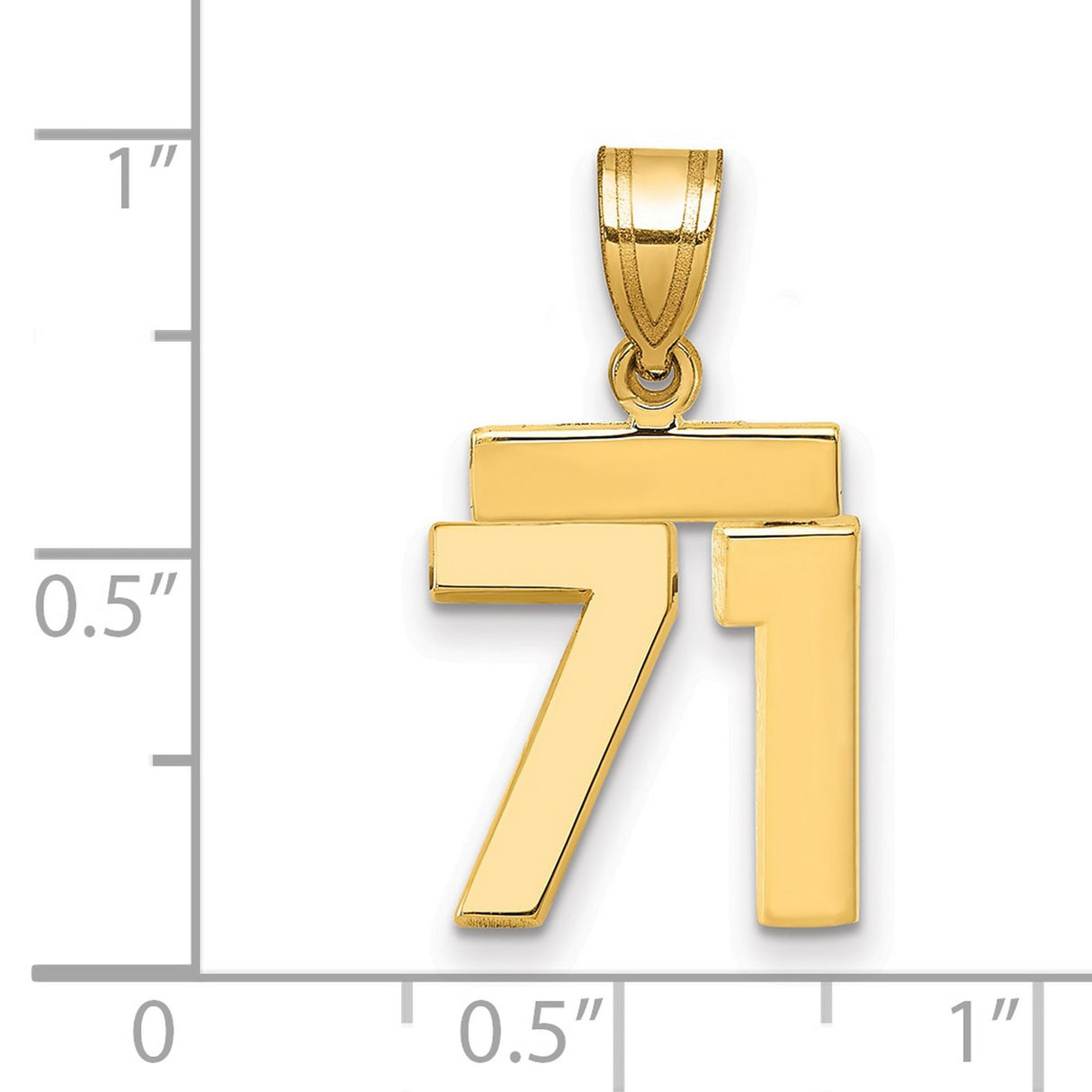 Small Polished Number 71 Charm Pendant in Real 14k Yellow Gold