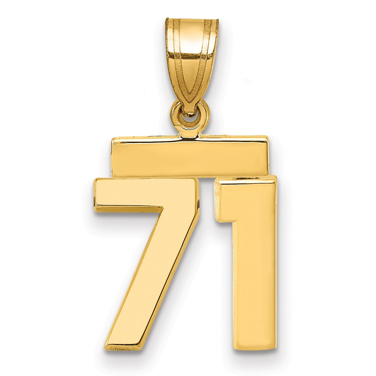 Small Polished Number 71 Charm Pendant in Real 14k Yellow Gold