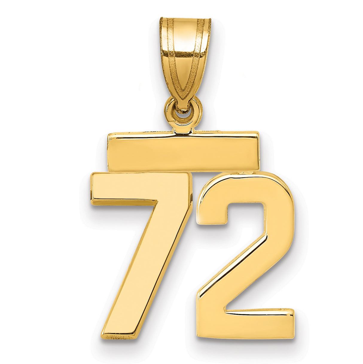 Small Polished Number 72 Charm Pendant in Real 14k Yellow Gold