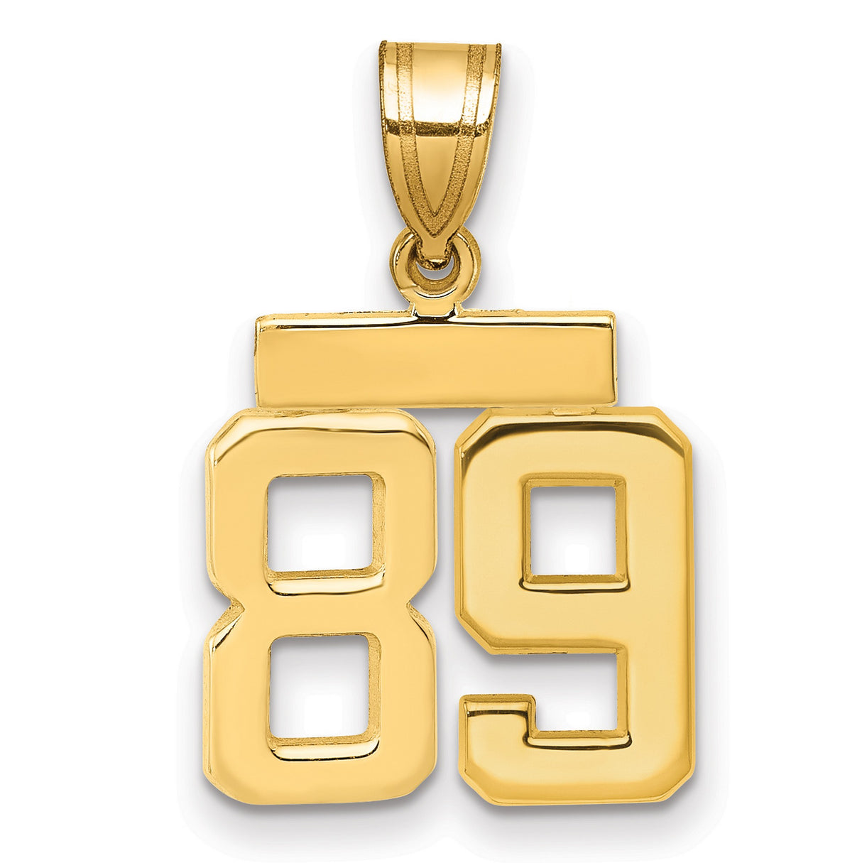 14k Yellow Gold Number 89 Pendant, Bold Block Digits, Polished Finish, Sports Charm for Men or Unisex