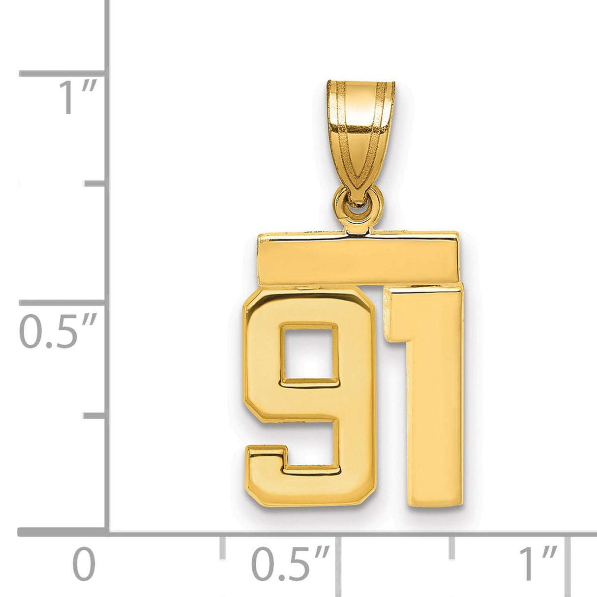 Small Polished Number 91 Charm Pendant in Real 14k Yellow Gold
