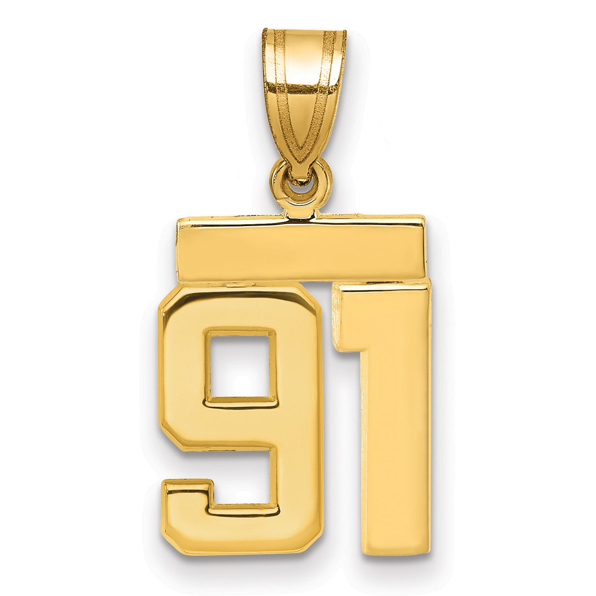 Small Polished Number 91 Charm Pendant in Real 14k Yellow Gold