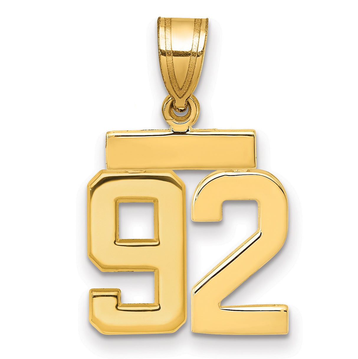 Small Polished Number 92 Charm Pendant in Real 14k Yellow Gold