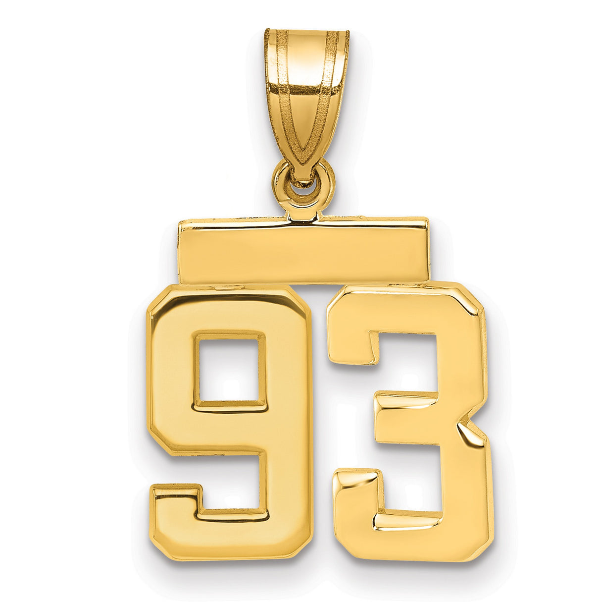 Small Polished Number 93 Charm Pendant in Real 14k Yellow Gold