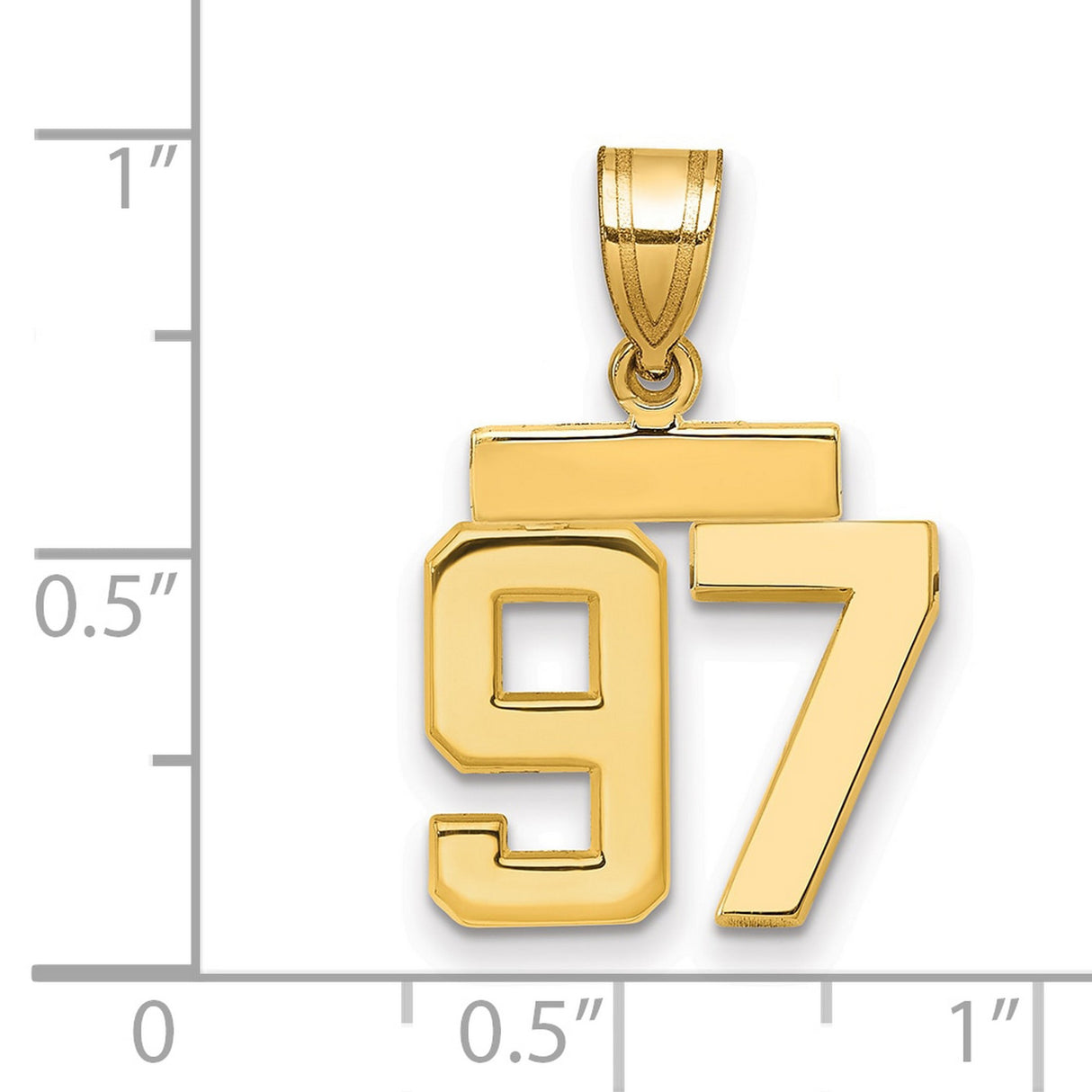 14k Yellow Gold Number 97 Pendant with Bold Polished Finish, Athletic Sports Charm for Men or Unisex