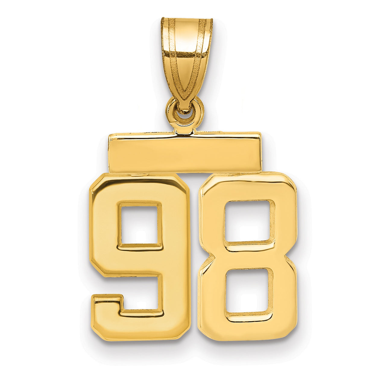 Small Polished Number 98 Charm Pendant in Real 14k Yellow Gold