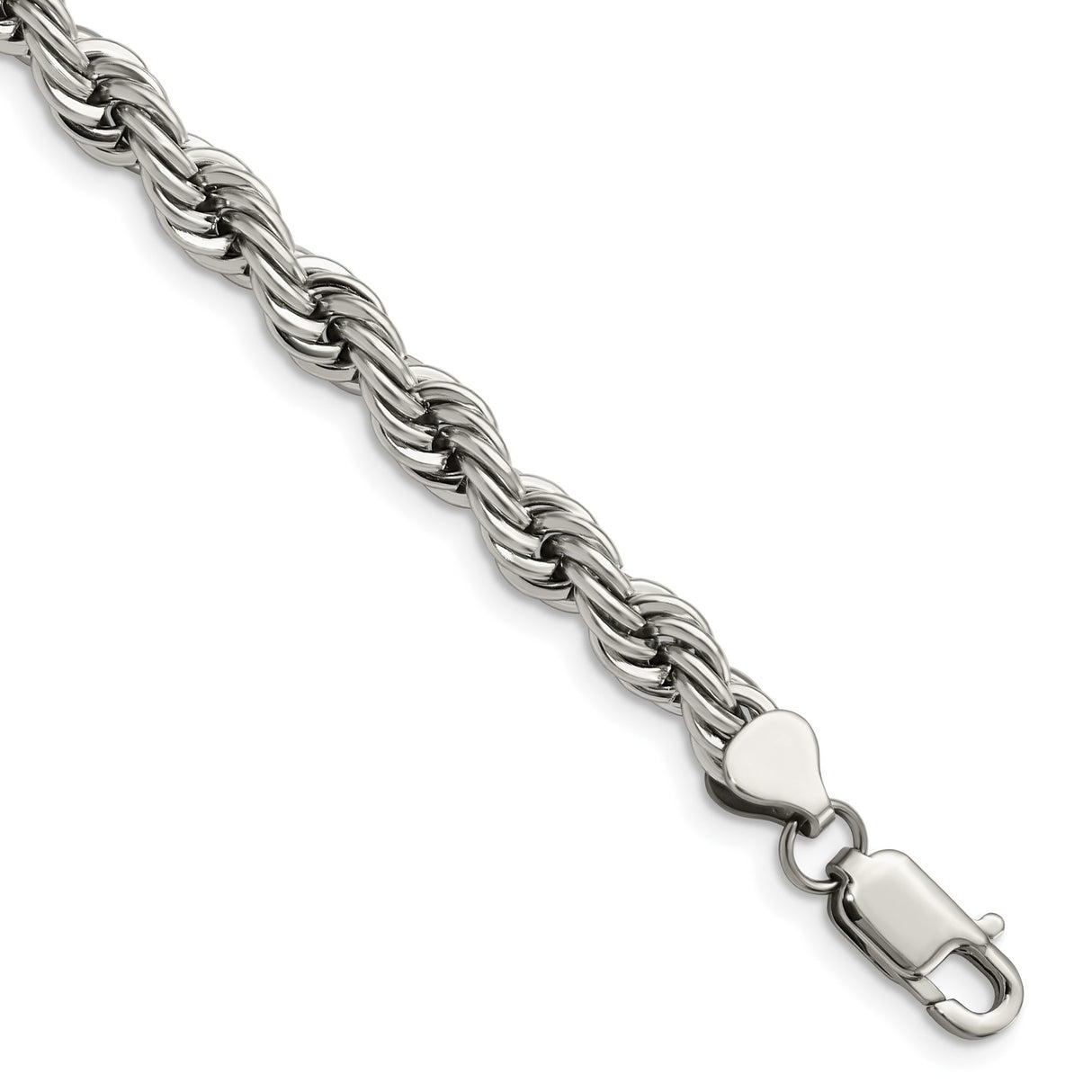 Stainless Steel 7 mm Rope Chain Bracelet, Polished alternate angle