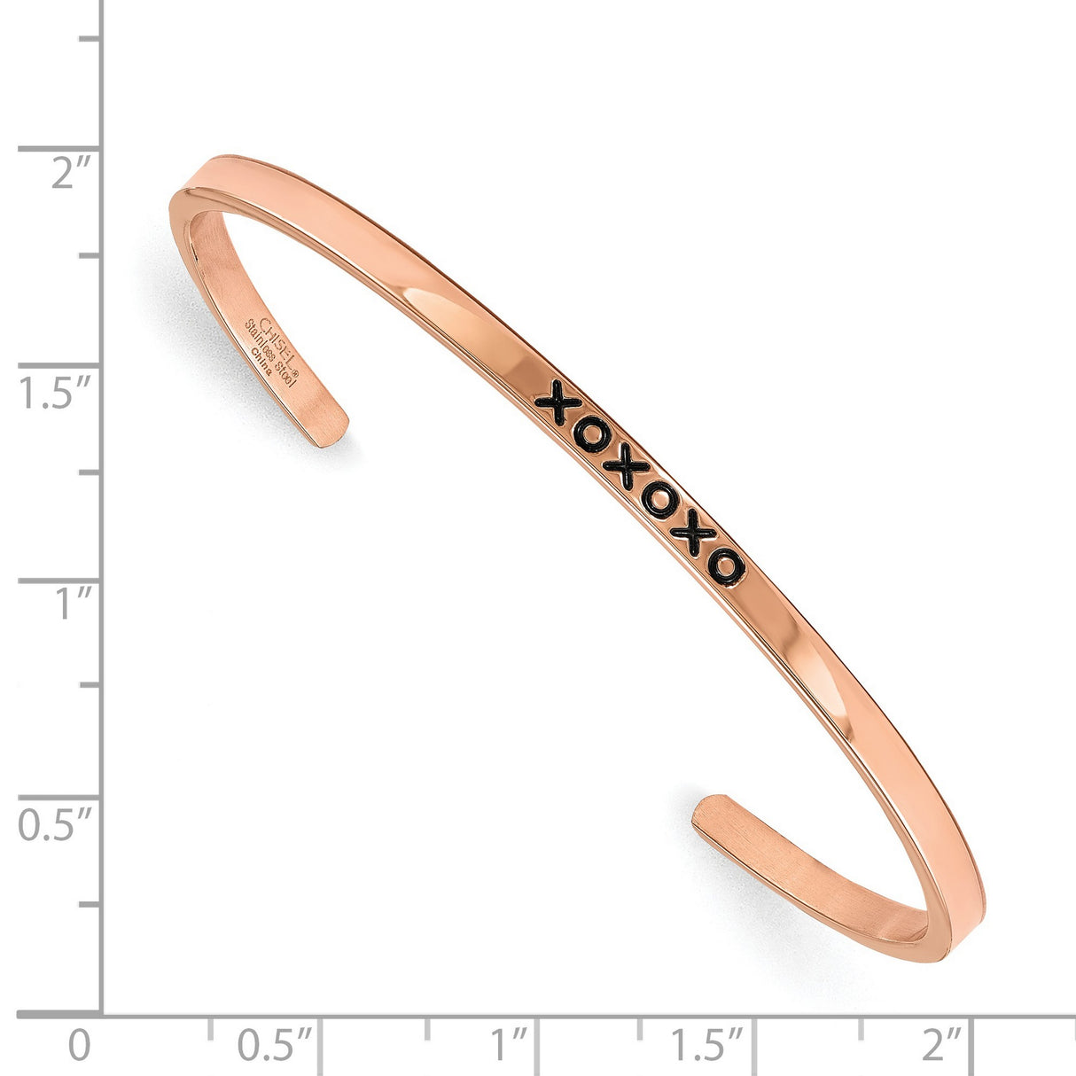 Rose IP-plated Crystal XOXOXO 3mm Cuff Bangle Bracelet Charm Pendant in Real 316 Stainless Steel