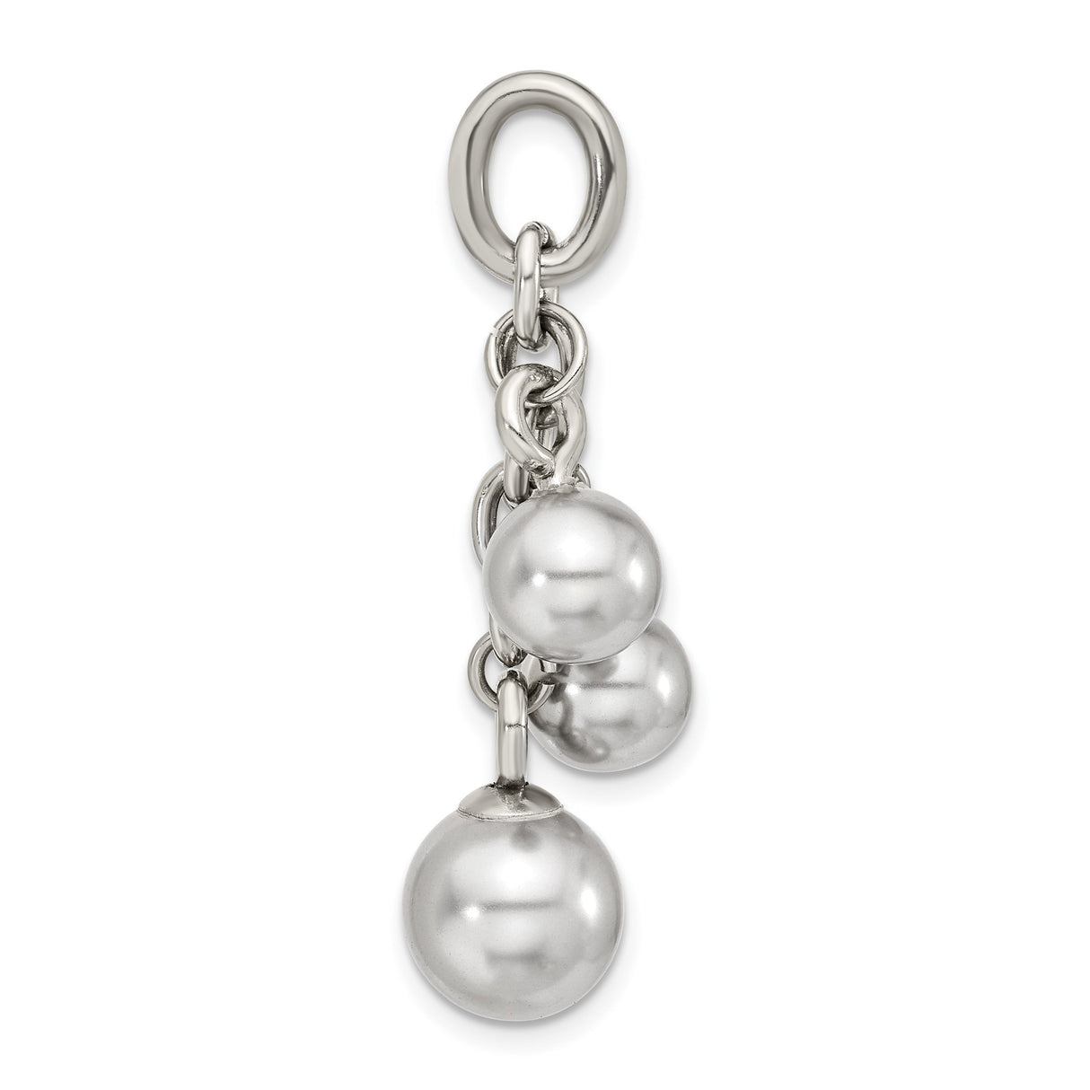 Grey Simulated Pearl Interchangeable Charm Pendant in Real 316 Stainless Steel