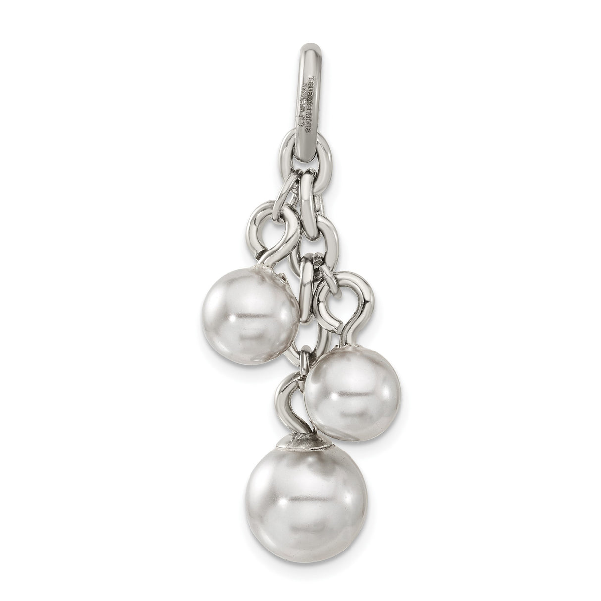 Grey Simulated Pearl Interchangeable Charm Pendant in Real 316 Stainless Steel