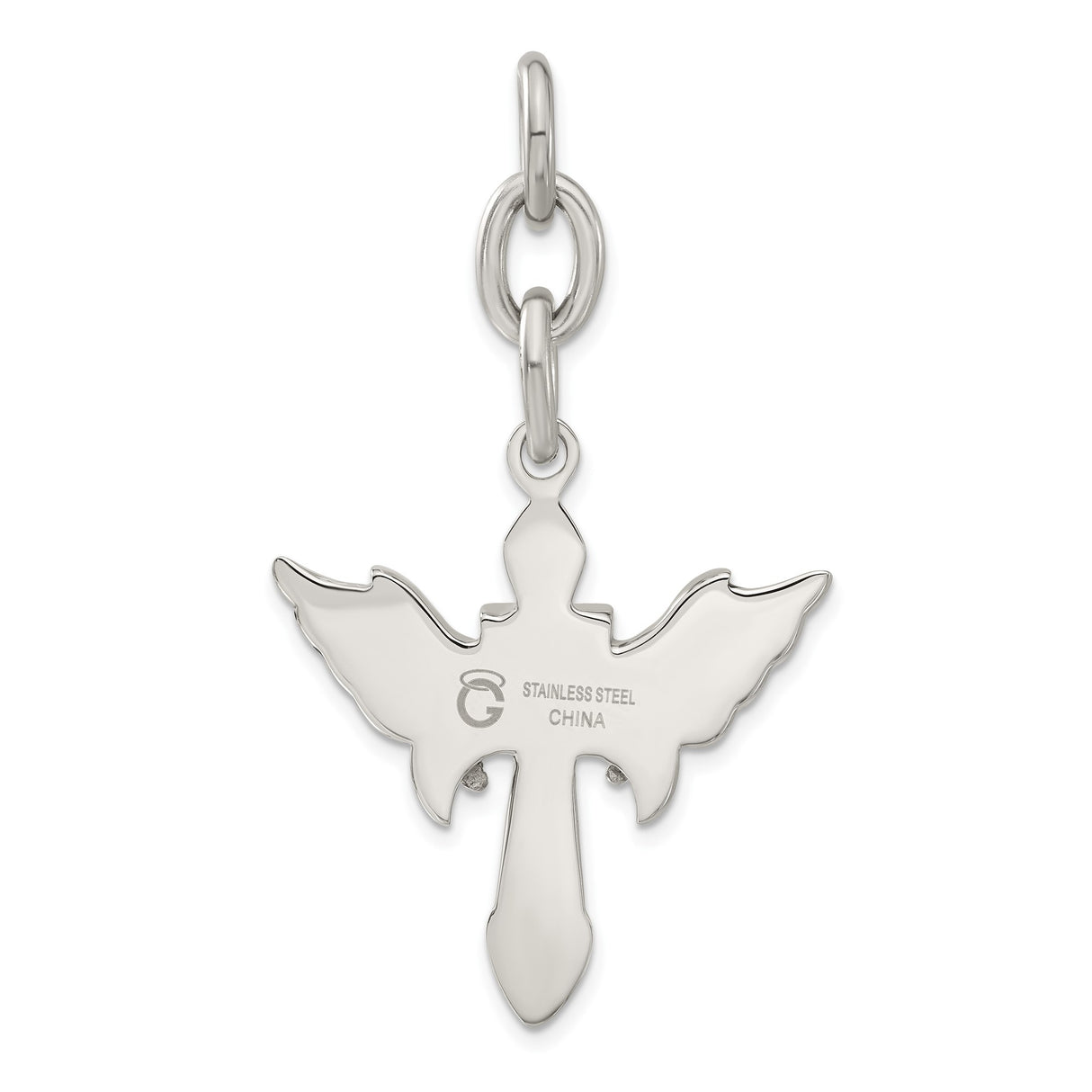 Stainless Steel Pendant with Cross, Angel Wings, Shield and Sword Gothic Detail