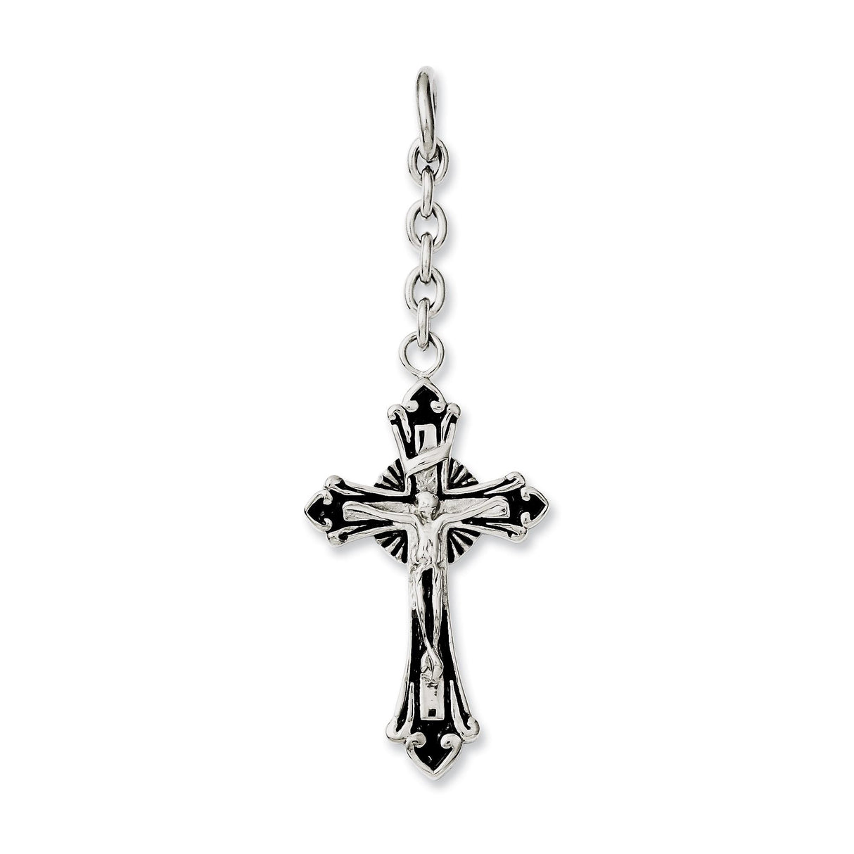 316 Stainless Steel Crucifix Cross Pendant with Detailed Jesus and Gothic Sunburst Design