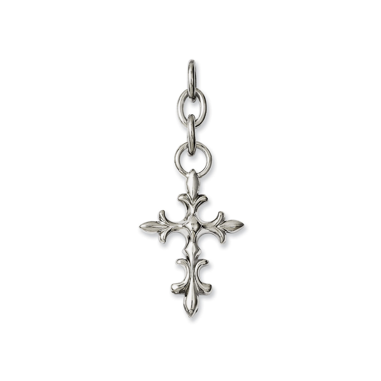 Stainless Steel Cross Pendant with Fleur de Lis Scrolling Detail, Unisex Religious Charm