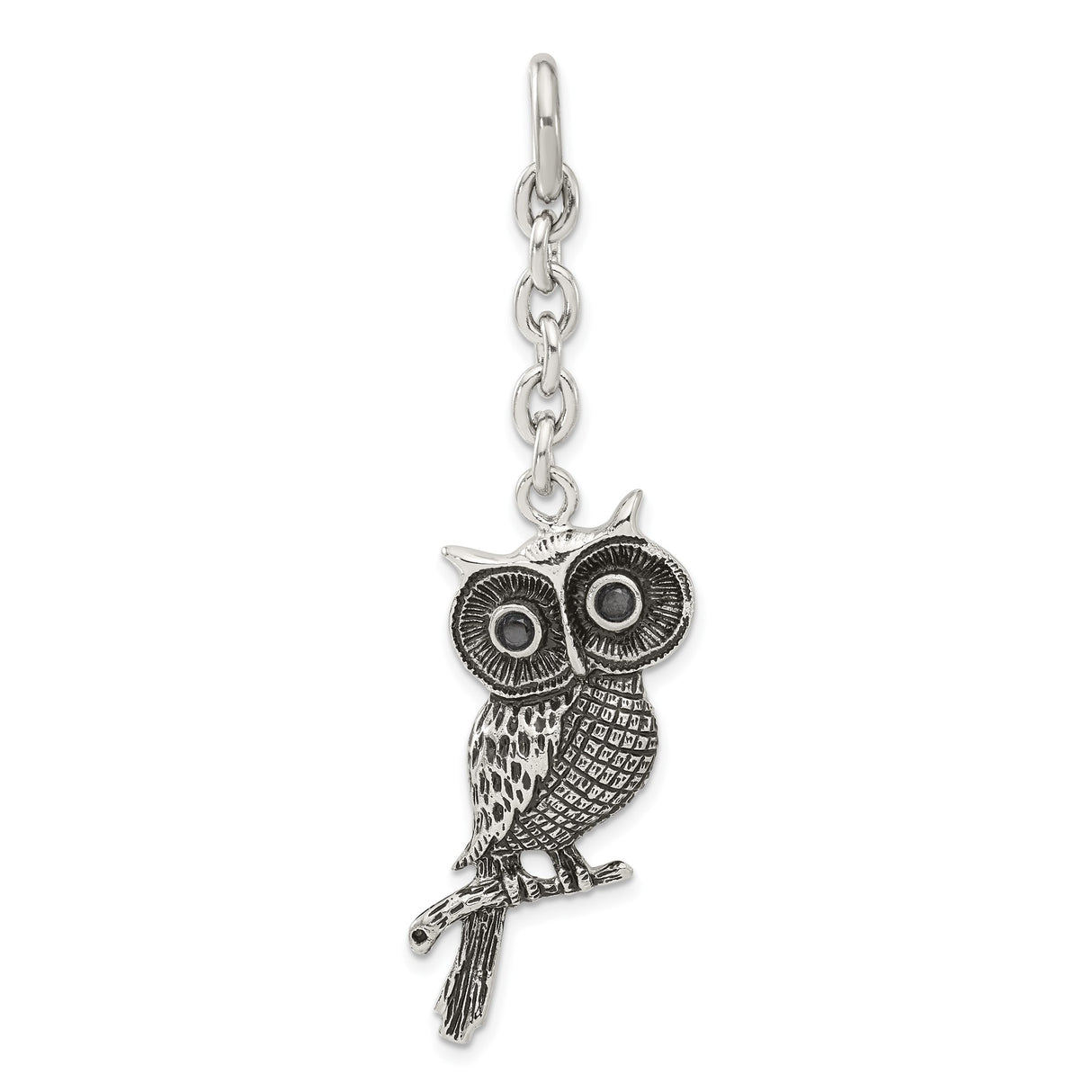 Antiqued CZ Owl Interchangeable Dangle Charm Pendant in Real 316 Stainless Steel