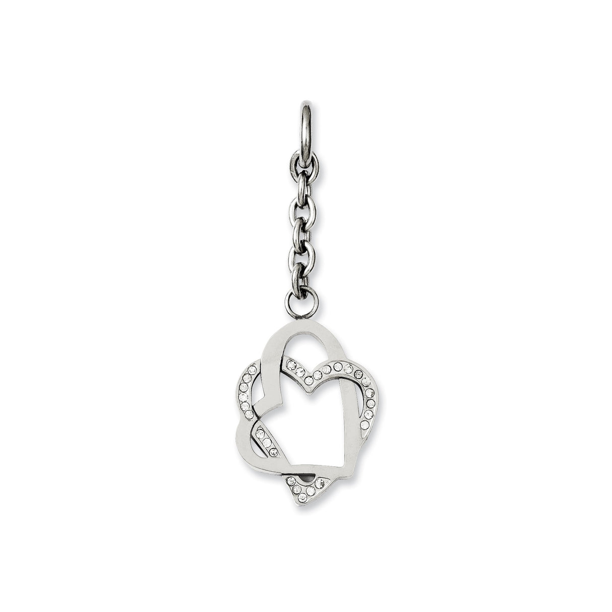 Double Hearts CZ Interchangeable Charm Pendant in Real 316 Stainless Steel