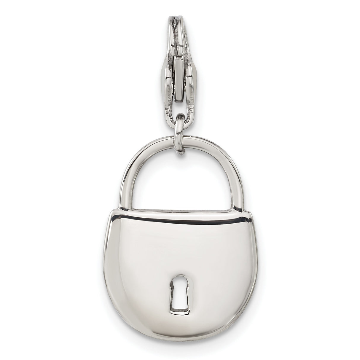 Polished and Crystal Lock Lobster Clasp Charm Pendant in Real 316 Stainless Steel