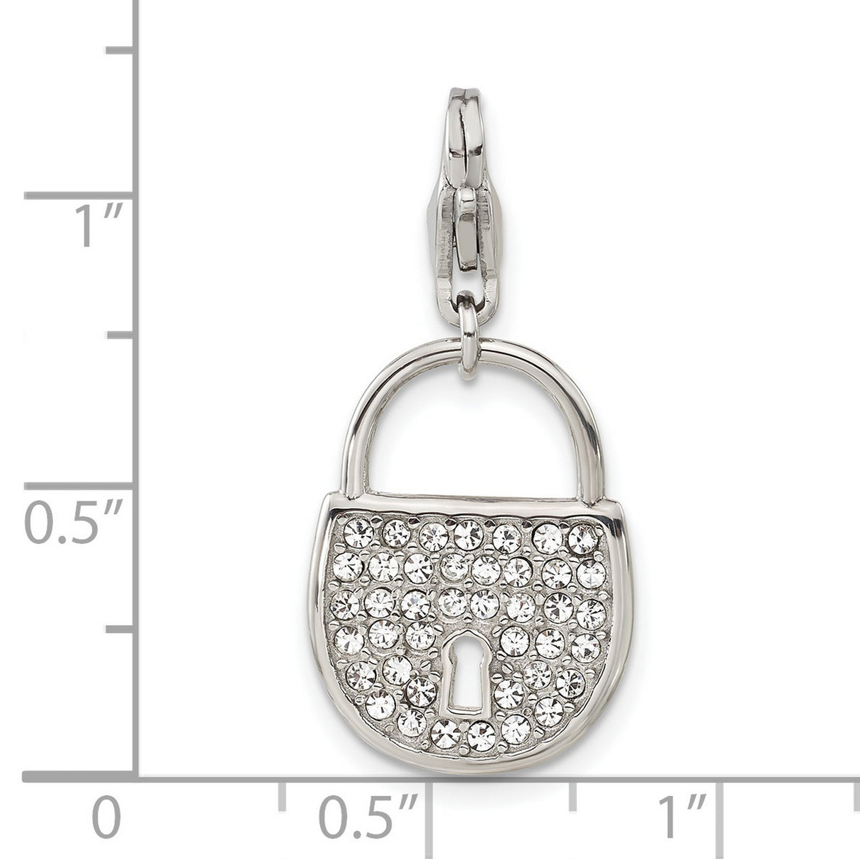 Polished and Crystal Lock Lobster Clasp Charm Pendant in Real 316 Stainless Steel