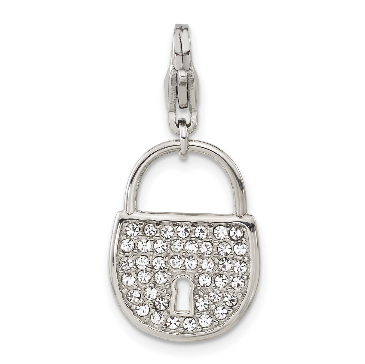 Polished and Crystal Lock Lobster Clasp Charm Pendant in Real 316 Stainless Steel