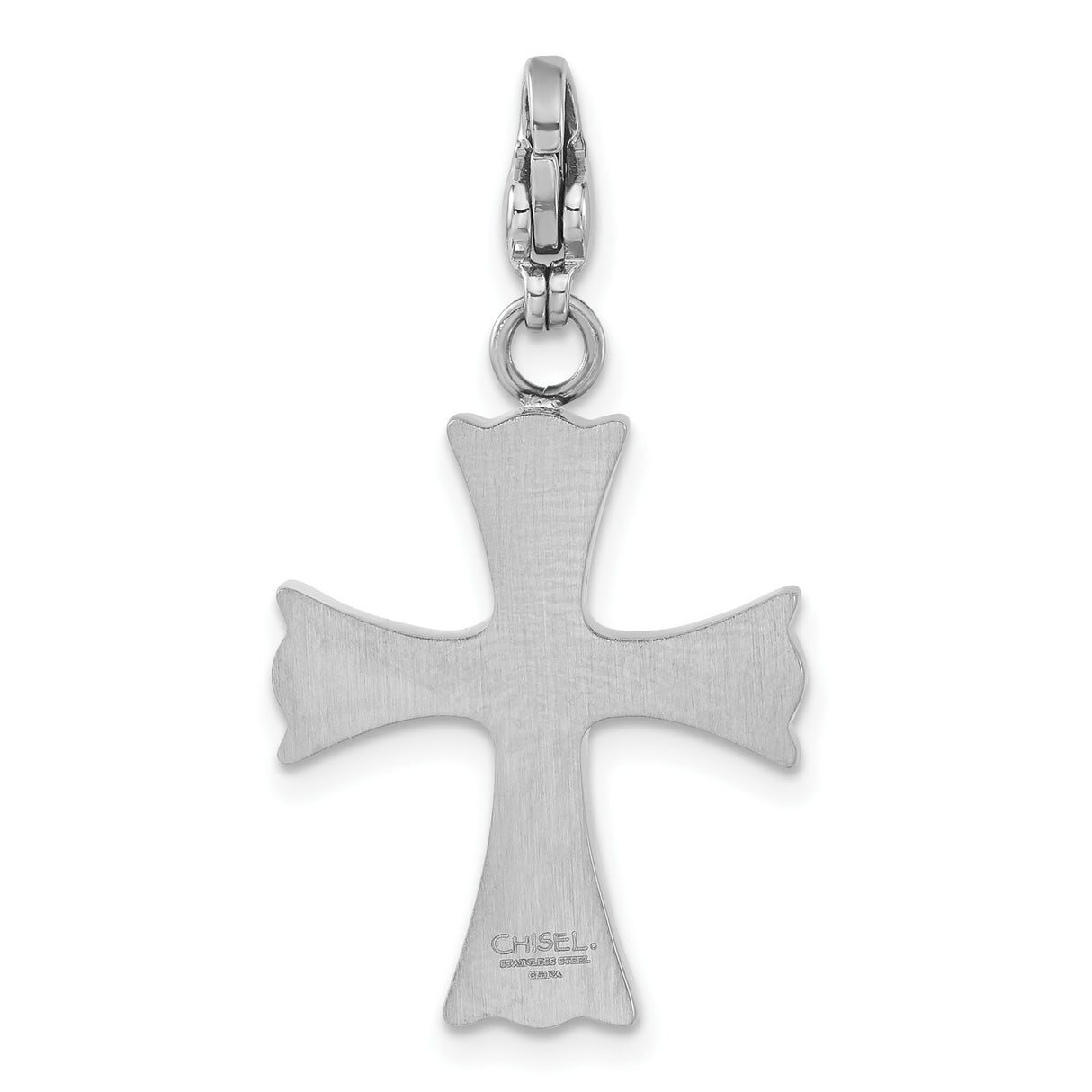 Stainless Steel Cross Pendant with Cubic Zirconia, Flared Design, Spiritual Jewelry