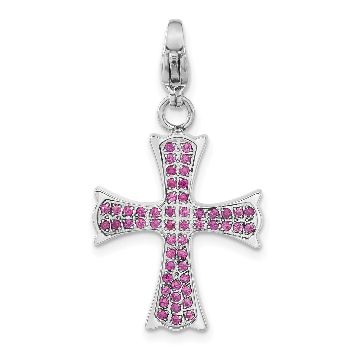 Stainless Steel Cross Pendant with Cubic Zirconia, Flared Design, Spiritual Jewelry