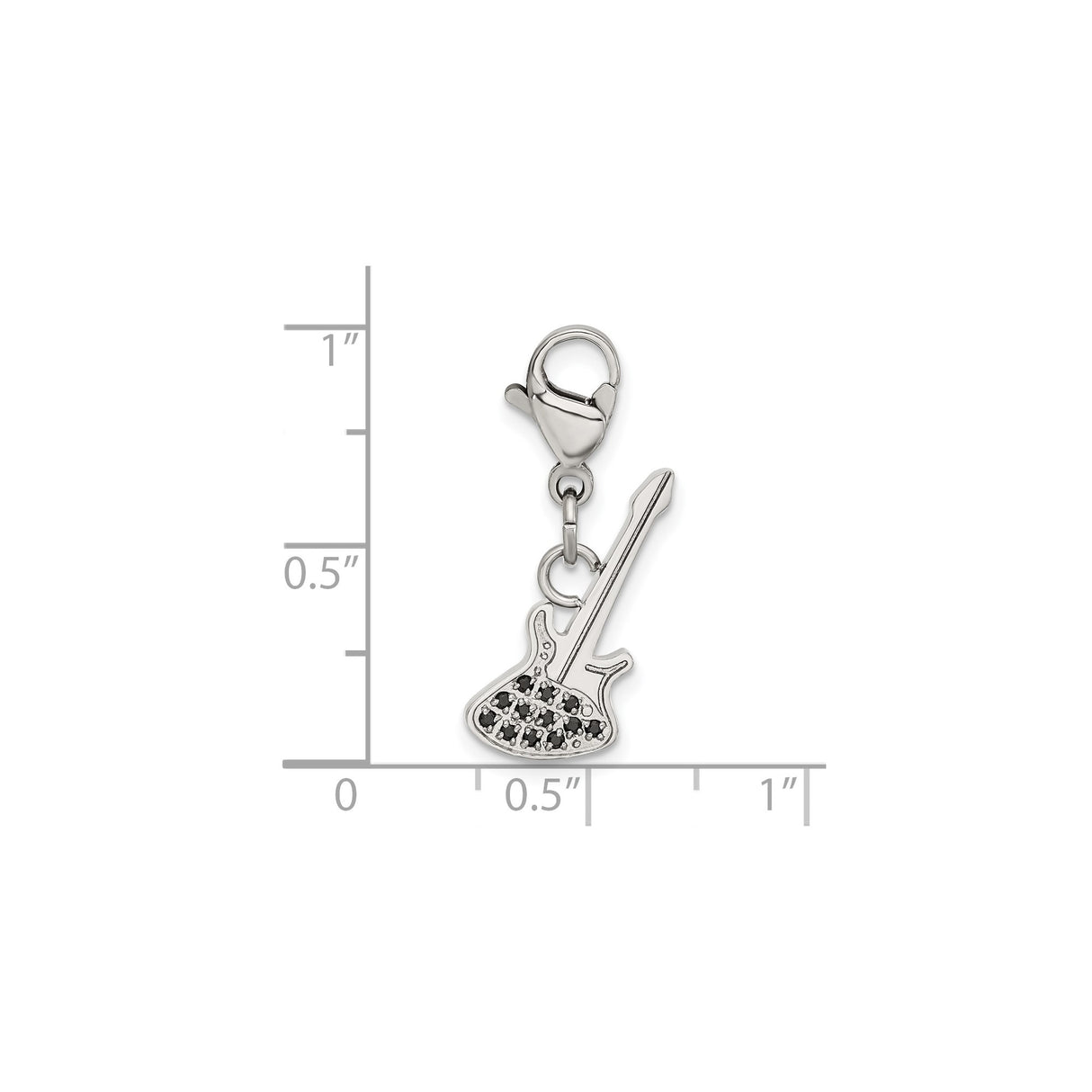 Polished Black CZ Guitar Lobster Clasp Charm Pendant in Real 316 Stainless Steel