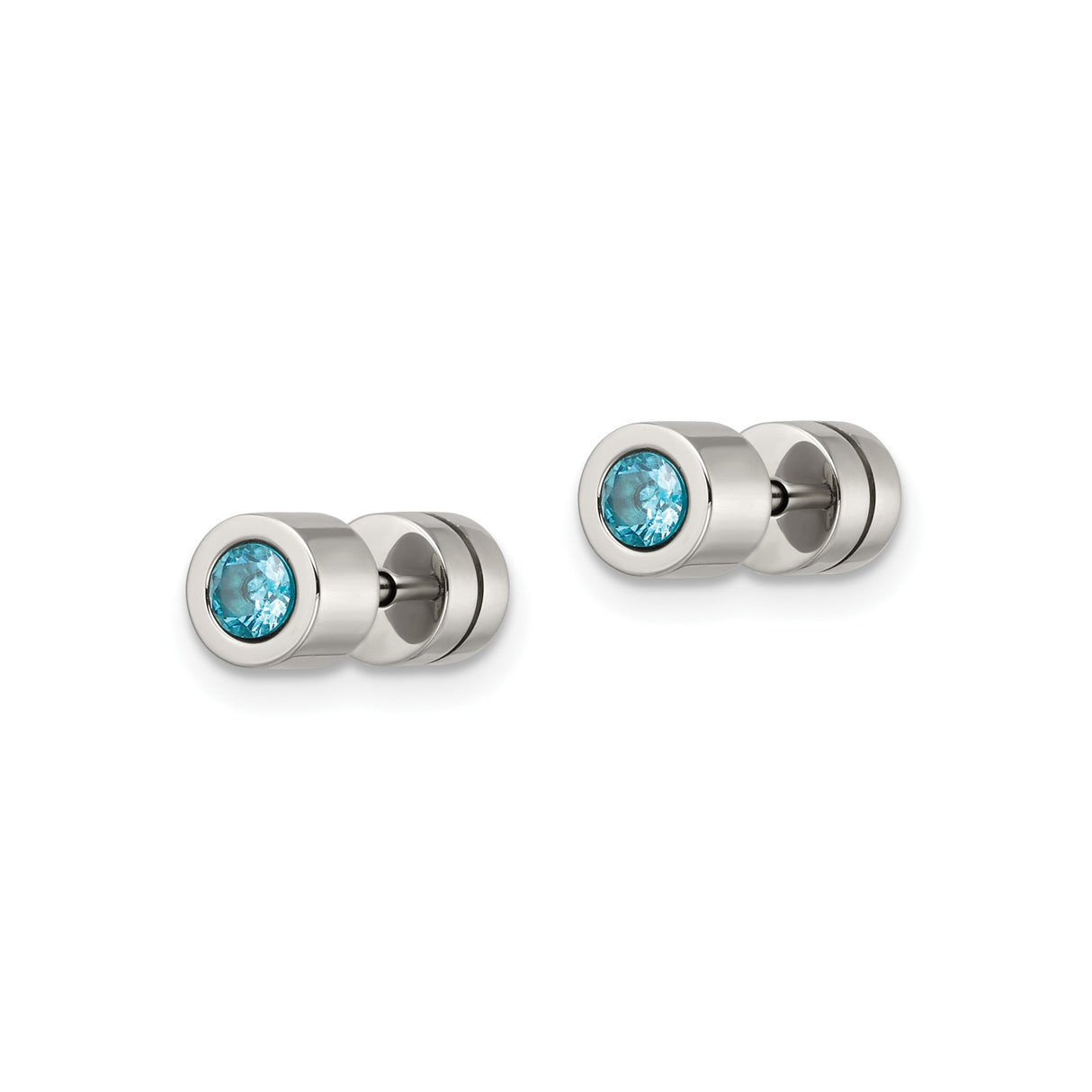 Stainless Steel Stud Earrings with Blue Cubic Zirconia, Bezel Set Minimalist Design