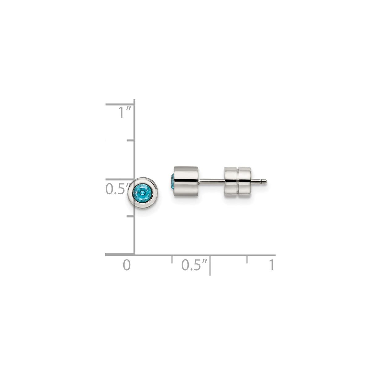 Stainless Steel Stud Earrings with Blue Cubic Zirconia, Bezel Set Minimalist Design