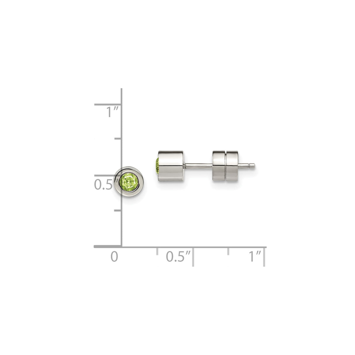 Stainless Steel Stud Earrings with Green Cubic Zirconia, Modern Minimalist Unisex Design