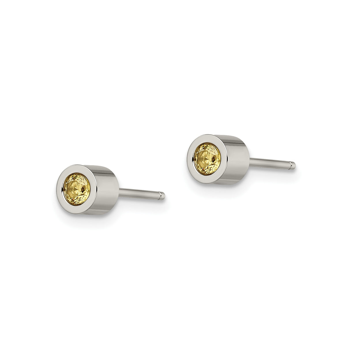316 Stainless Steel Stud Earrings with Yellow Cubic Zirconia, Hypoallergenic Minimalist Style