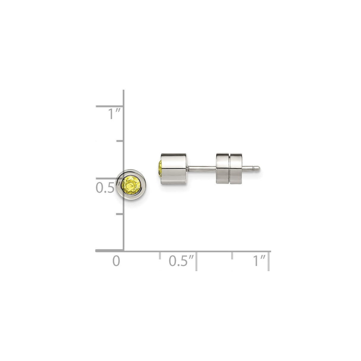 316 Stainless Steel Stud Earrings with Yellow Cubic Zirconia, Hypoallergenic Minimalist Style