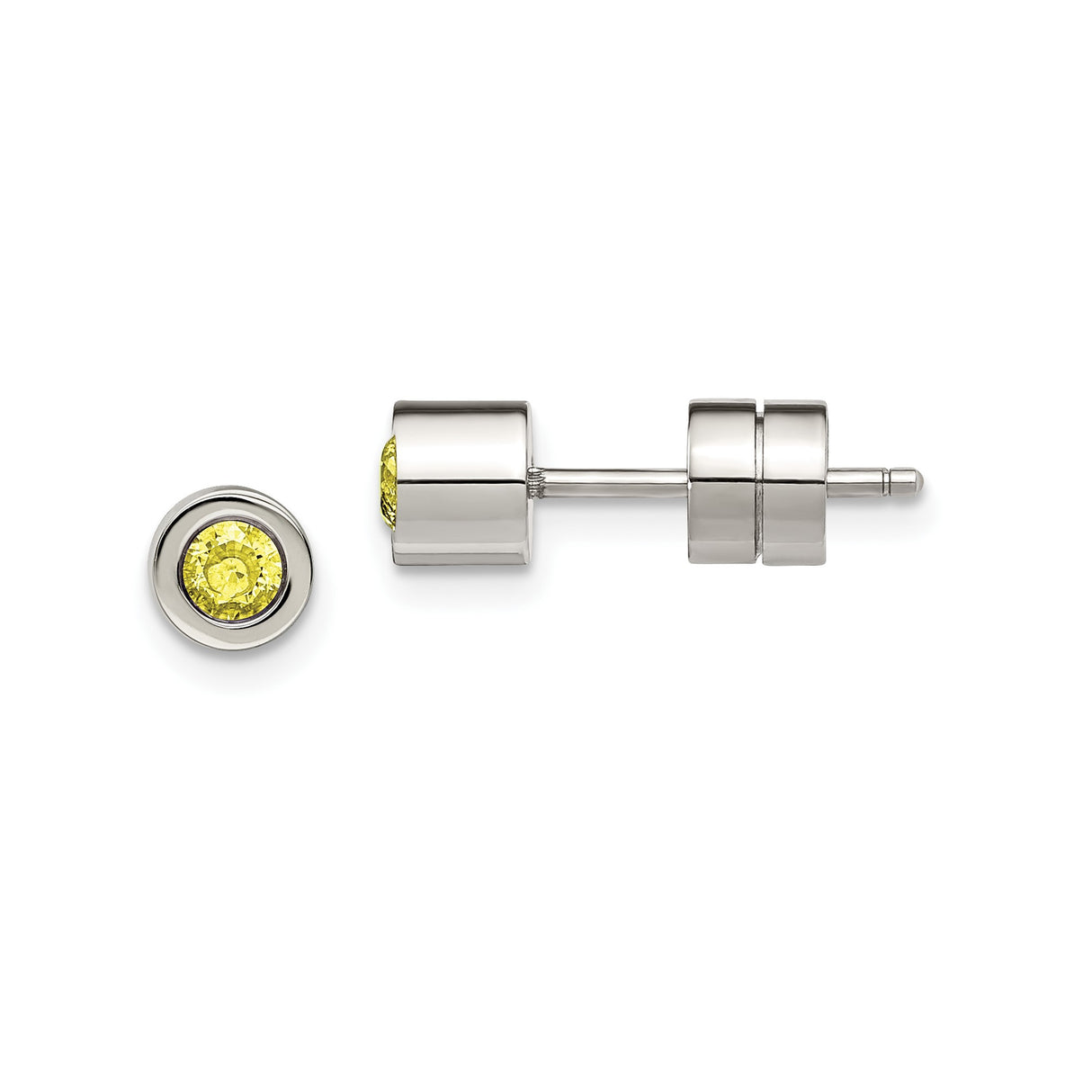 316 Stainless Steel Stud Earrings with Yellow Cubic Zirconia, Hypoallergenic Minimalist Style