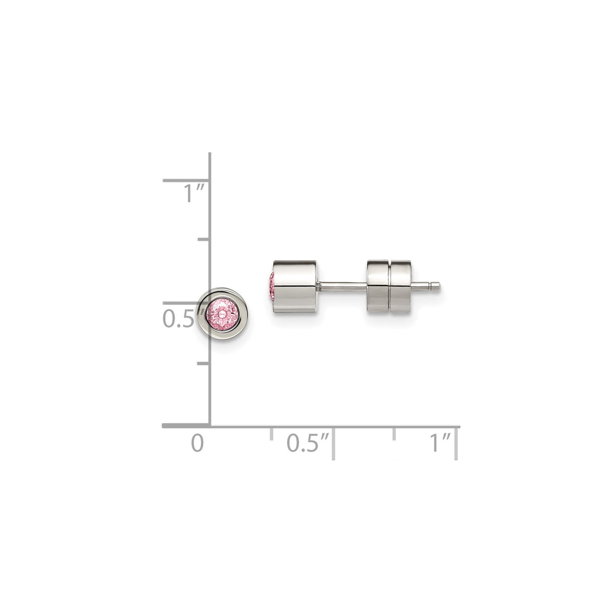 316 Stainless Steel Stud Earrings with Pink Cubic Zirconia, Bezel Set, Hypoallergenic for Women