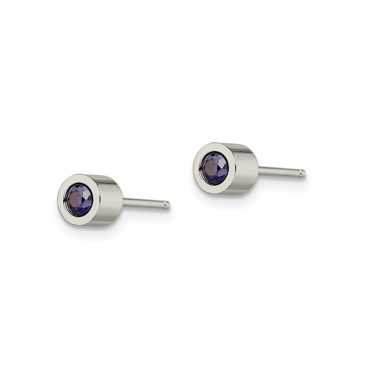 Stainless Steel Stud Earrings with Round Bezel-Set Cubic Zirconia, Minimalist Unisex Design