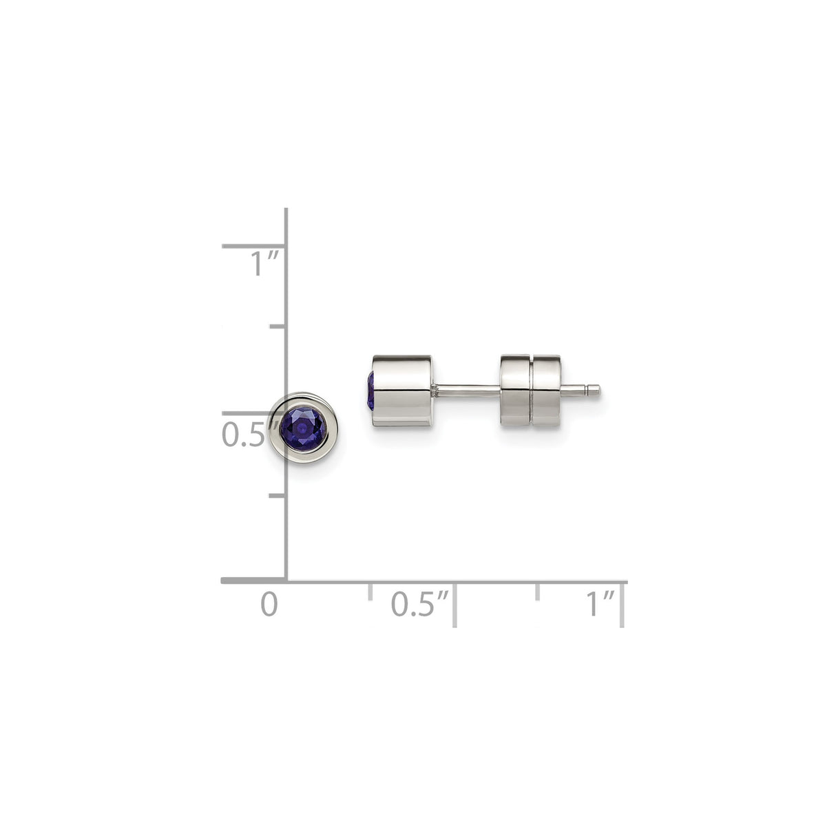 Stainless Steel Stud Earrings with Round Bezel-Set Cubic Zirconia, Minimalist Unisex Design