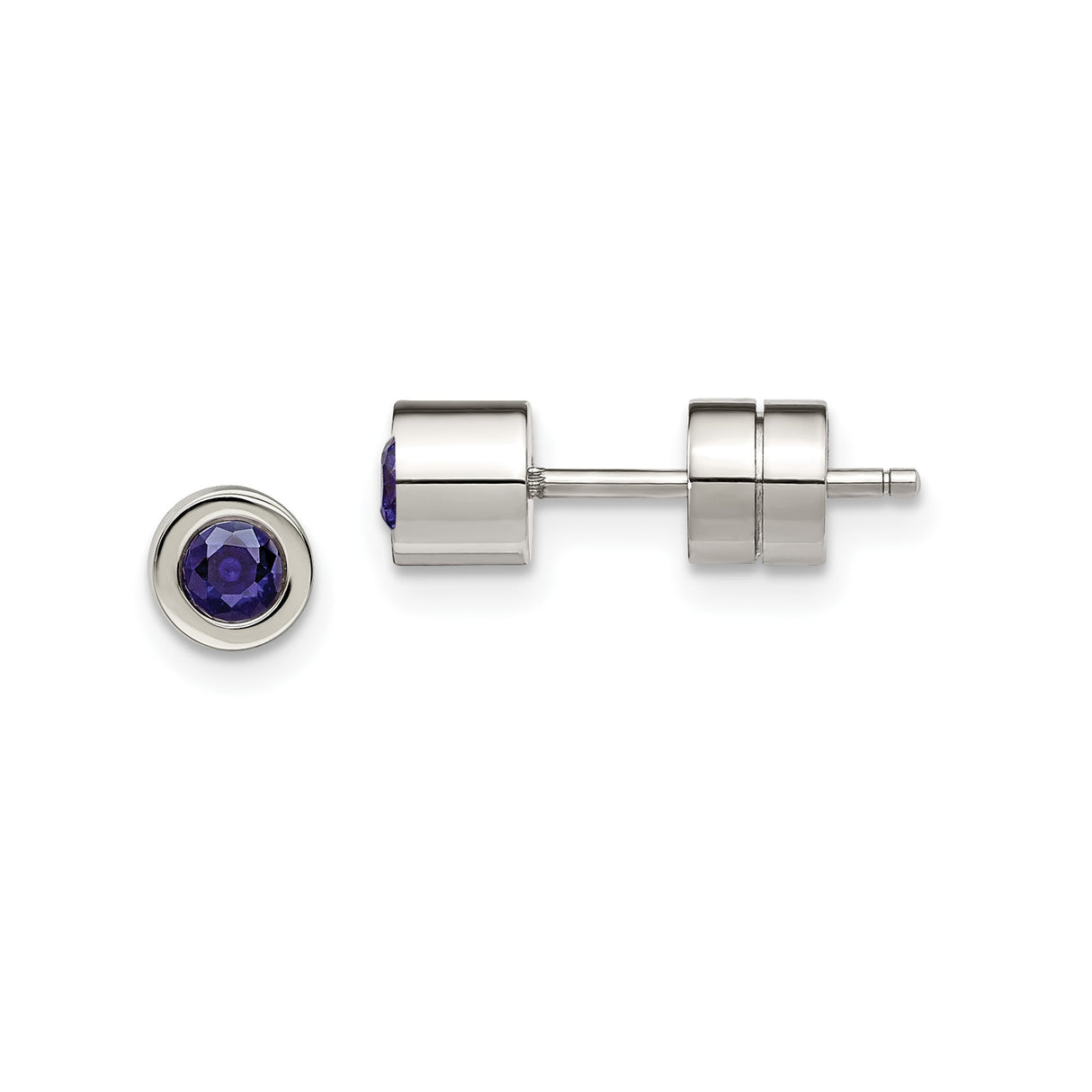 Stainless Steel Stud Earrings with Round Bezel-Set Cubic Zirconia, Minimalist Unisex Design