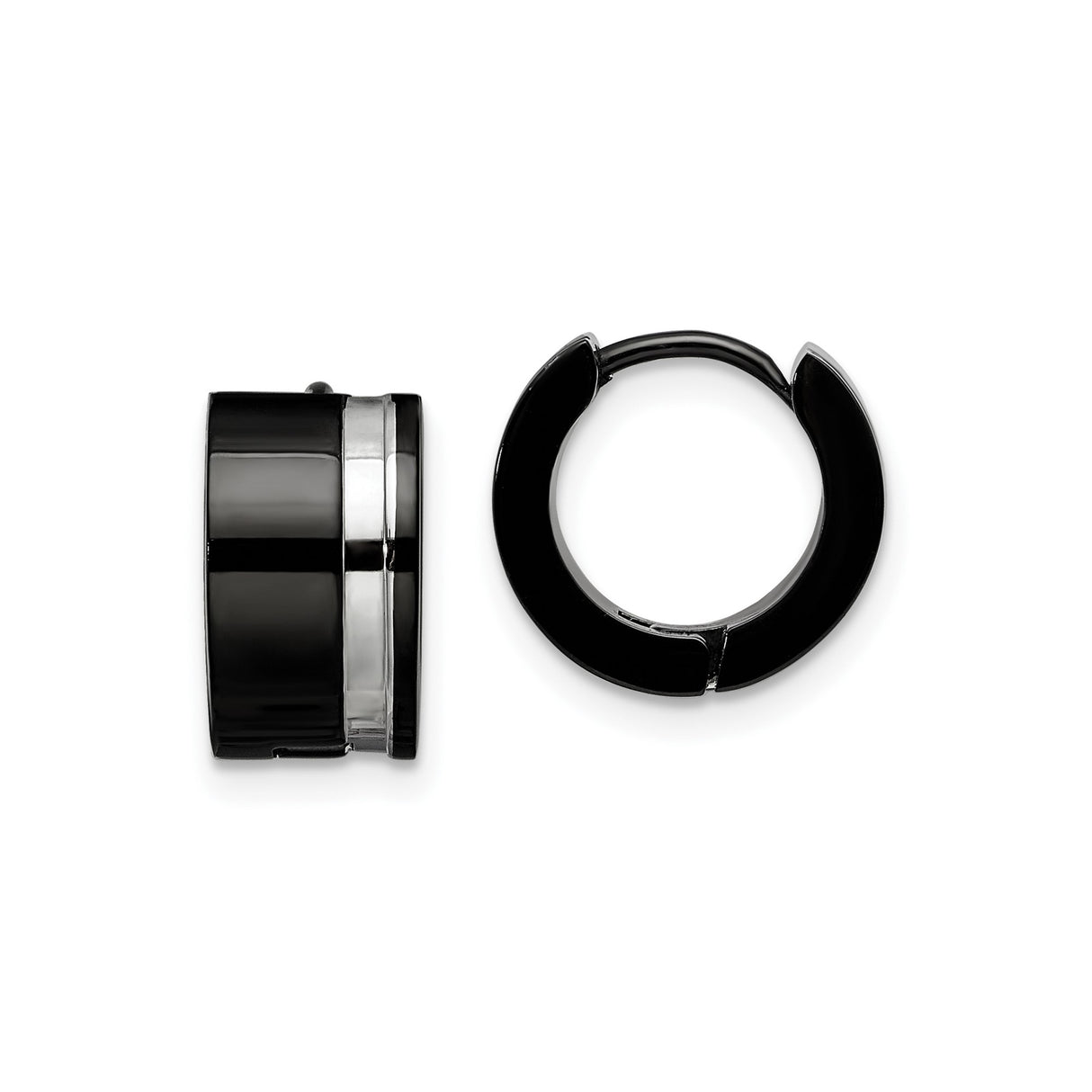 Stainless Steel Huggie Hoop Earrings with Polished Silver Stripe, Minimalist Urban Style