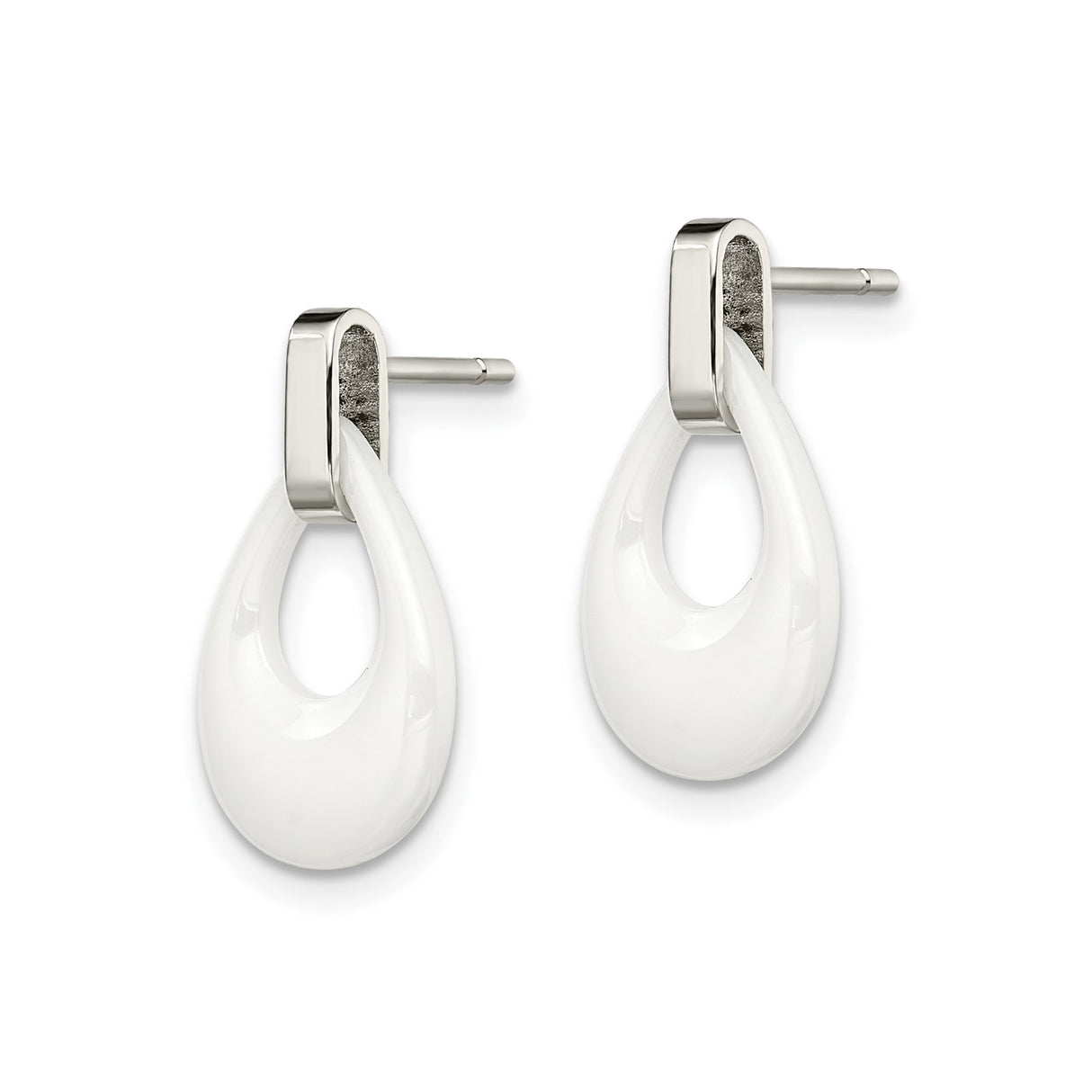 Stainless Steel Drop Earrings, White Teardrop Design with Polished Minimalist Style