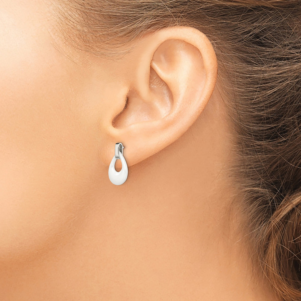 Stainless Steel Drop Earrings, White Teardrop Design with Polished Minimalist Style