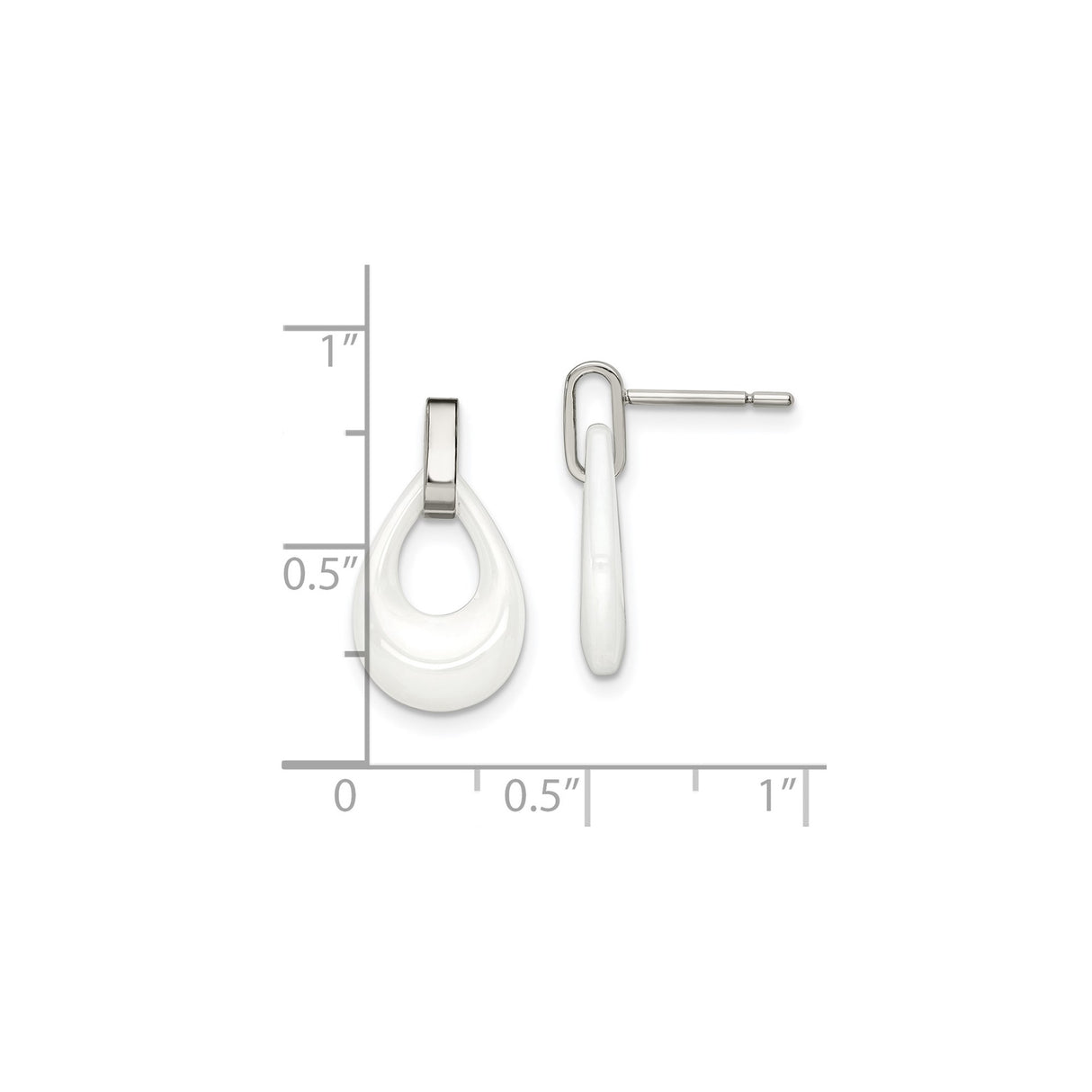 Stainless Steel Drop Earrings, White Teardrop Design with Polished Minimalist Style