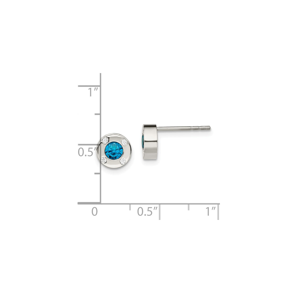 Stainless Steel Stud Earrings with Blue Cubic Zirconia and Clear Crystal Accents, Hypoallergenic Design