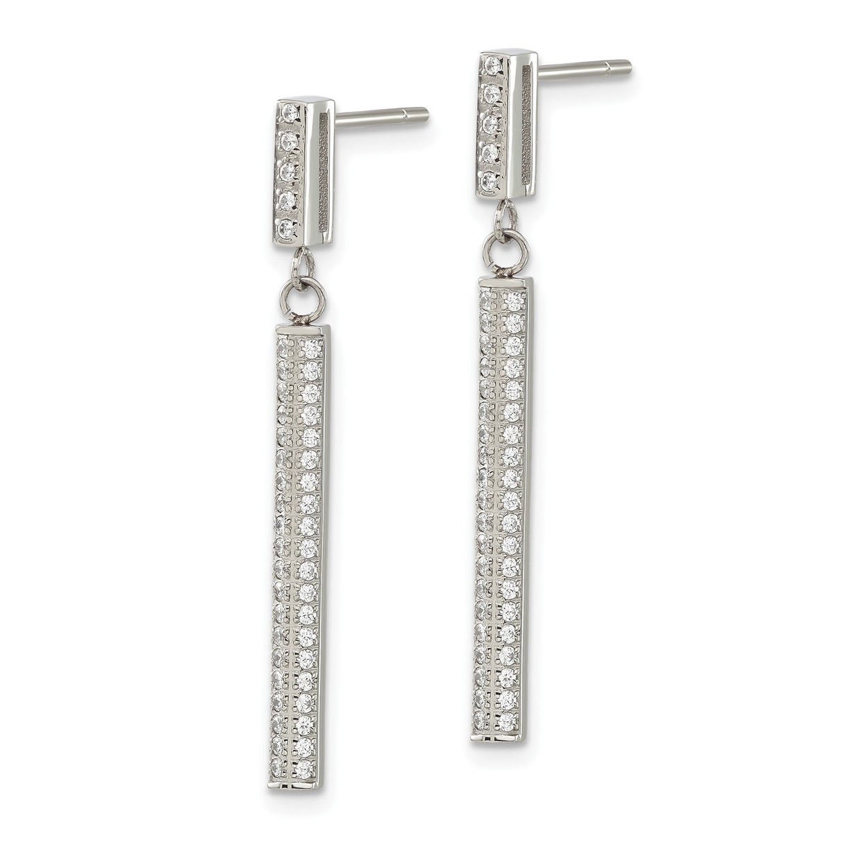 316 Stainless Steel Drop Earrings with Cubic Zirconia, Polished Rectangle Bar Design