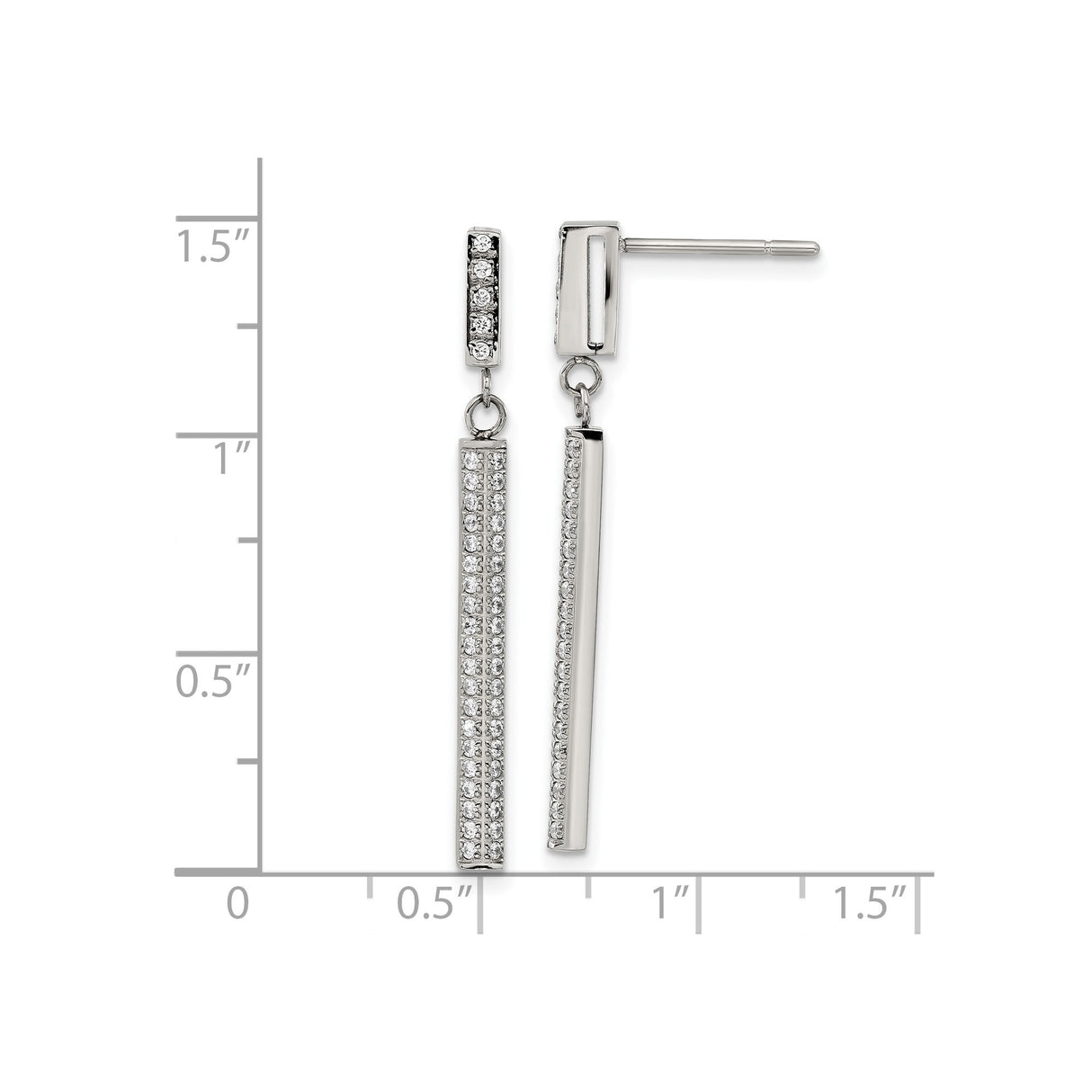 316 Stainless Steel Drop Earrings with Cubic Zirconia, Polished Rectangle Bar Design