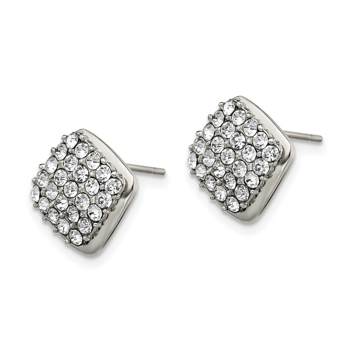 Stainless Steel Square Stud Earrings with Clear Crystals in Pavé Setting